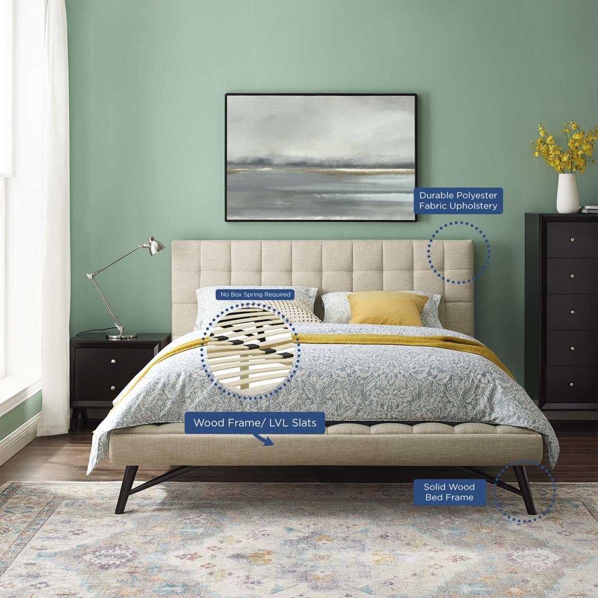 Biscuit Tufted Performance Velvet Queen Platform Bed - Platform Bed available at Alpine Outlets in Denver