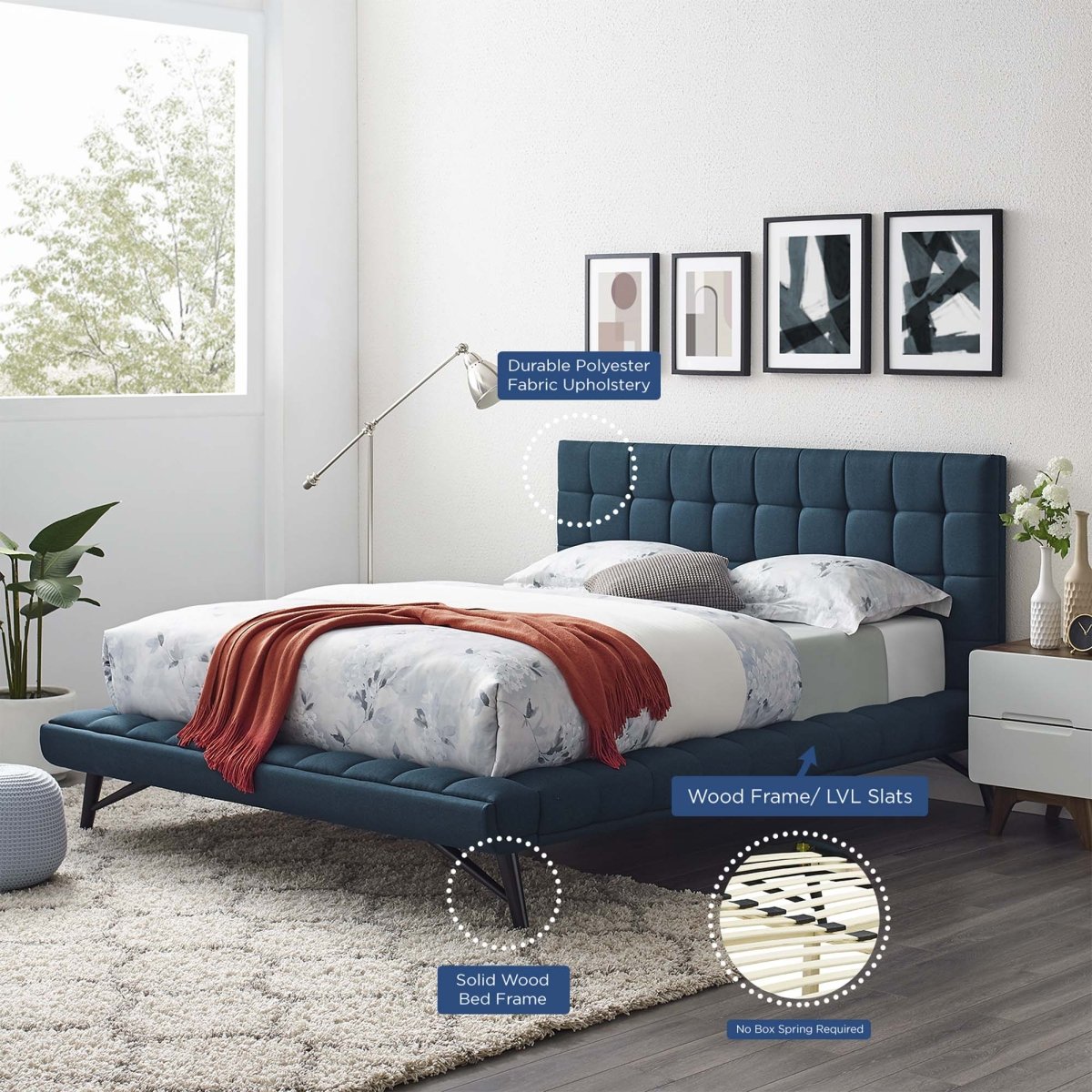 Biscuit Tufted Performance Velvet Queen Platform Bed - Platform Bed available at Alpine Outlets in Denver