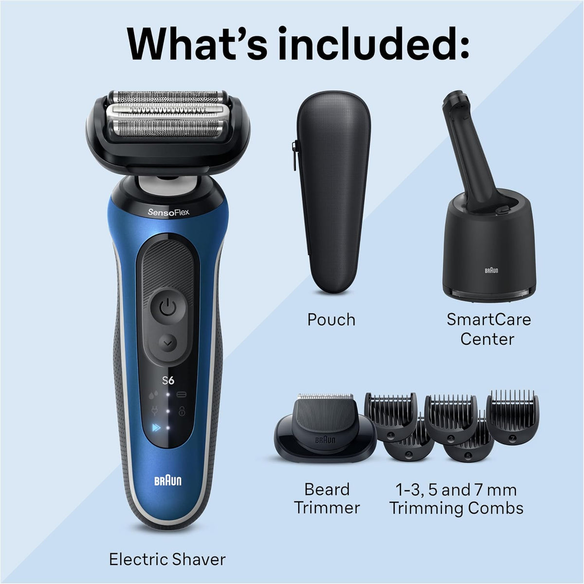 Braun 6175cc kit with shaver, pouch, SmartCare Center, beard trimmer and five combs
