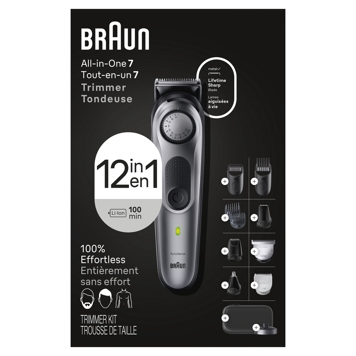 Braun AIO7440 Series 7 12-in-1 kit packaging showing included attachments