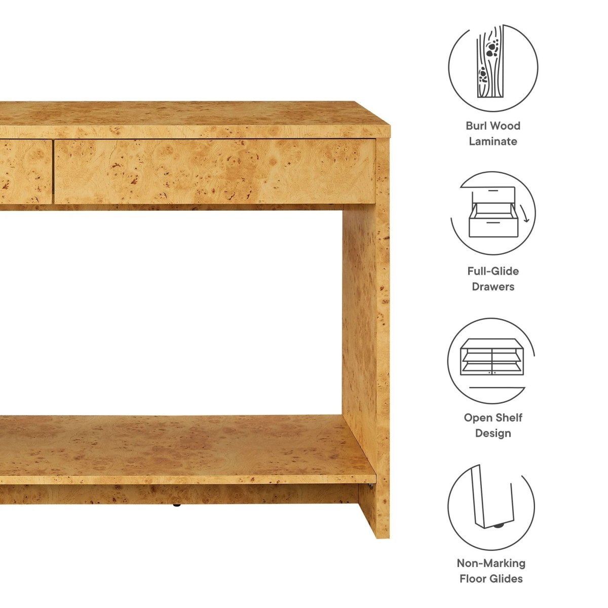 Burl Wood Console Table with 2 Drawers and Shelf – 47 Inch - Ottomans available at Alpine Outlets in Denver