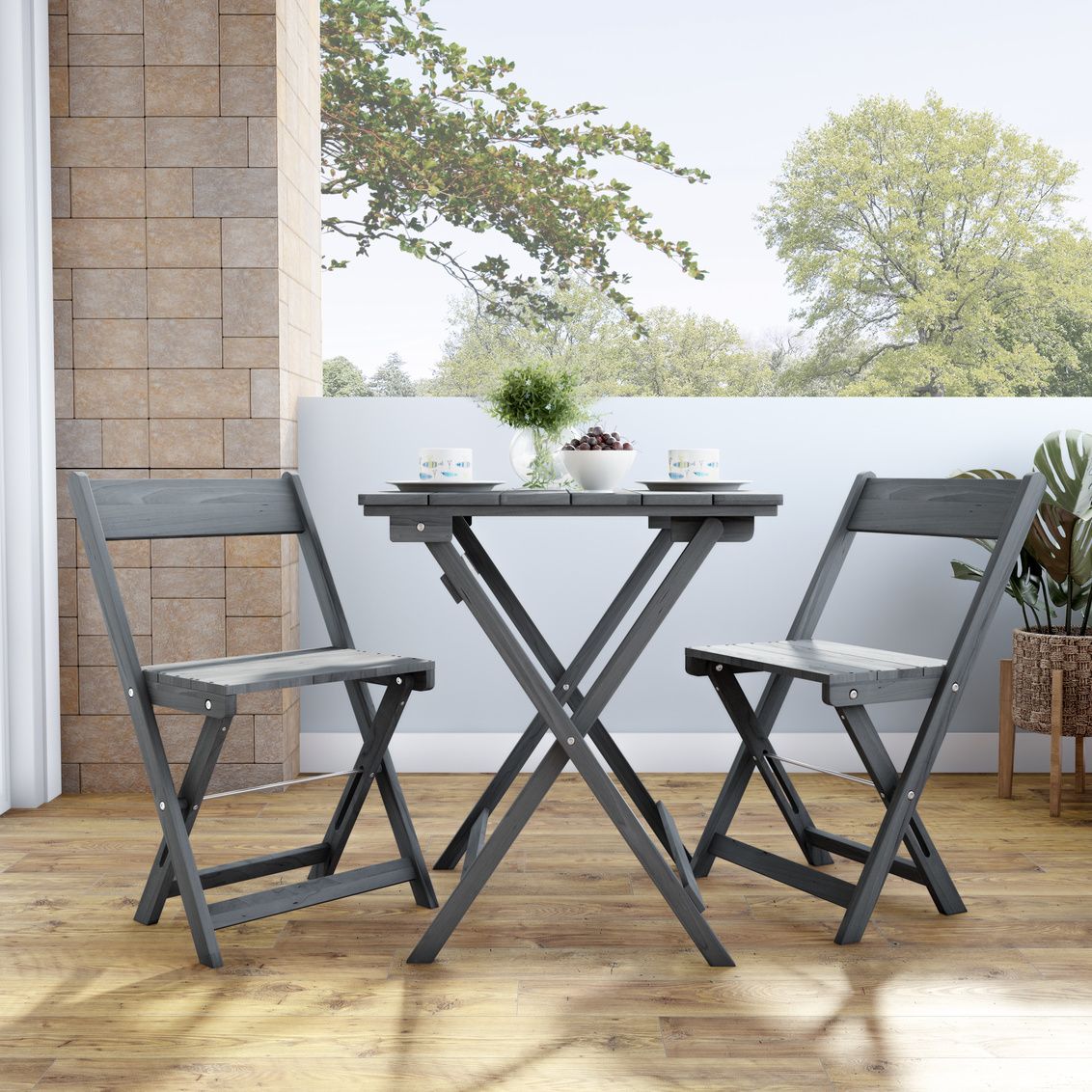Linon Rockport Gray 3-Piece Square Dining Table Set