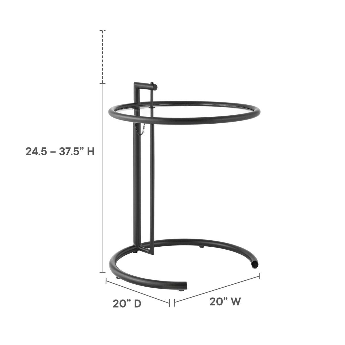 C Shaped Glass Side Table with Metal Frame β Adjustable 20 Inch - End & Side Tables available at Alpine Outlets in Denver