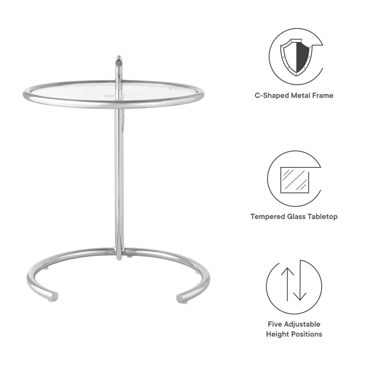 C Shaped Glass Side Table with Metal Frame β Adjustable 20 Inch - End & Side Tables available at Alpine Outlets in Denver