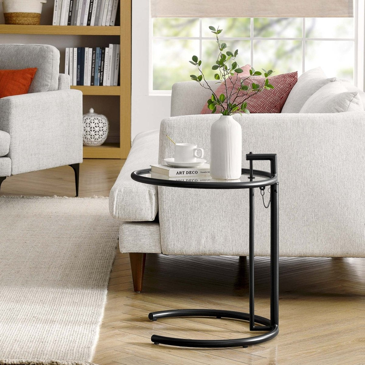 C Shaped Glass Side Table with Metal Frame β Adjustable 20 Inch - End & Side Tables available at Alpine Outlets in Denver