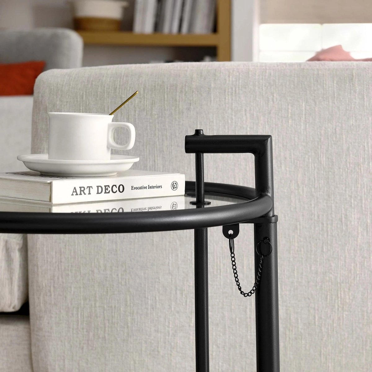 C Shaped Glass Side Table with Metal Frame β Adjustable 20 Inch - End & Side Tables available at Alpine Outlets in Denver
