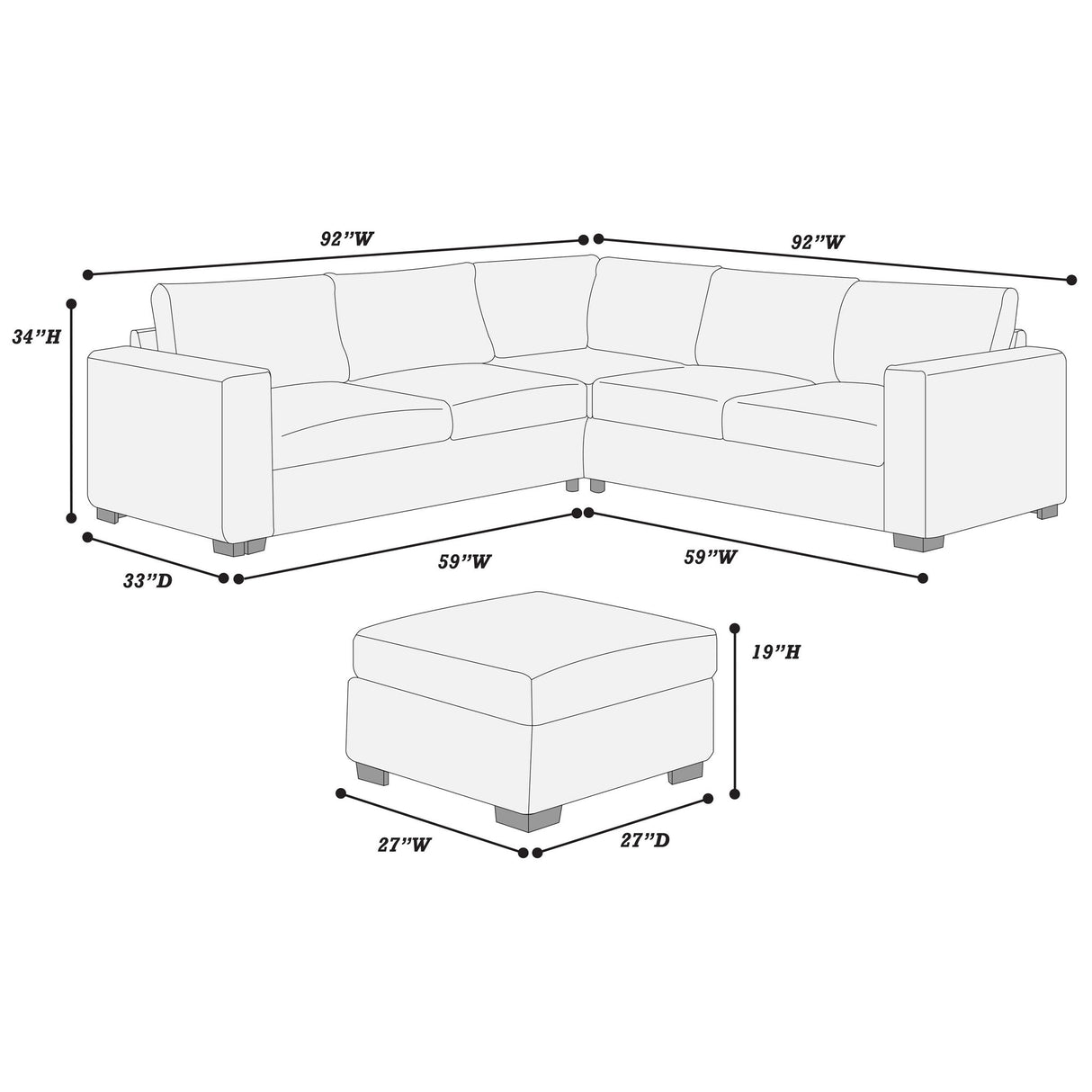 Contemporary Sectional Set With Ottoman