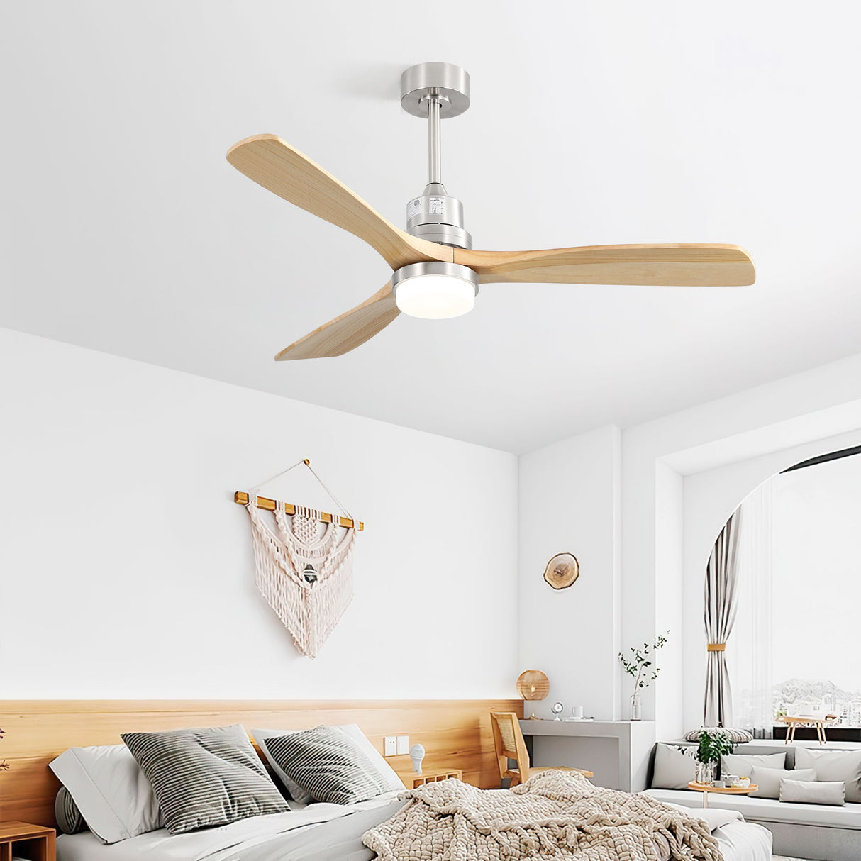 Indoor Ceiling Fan With Dimmable LED Light, 6 Speed Remote Controlled DC Motor, Reversible Blades - Brushed Nickel