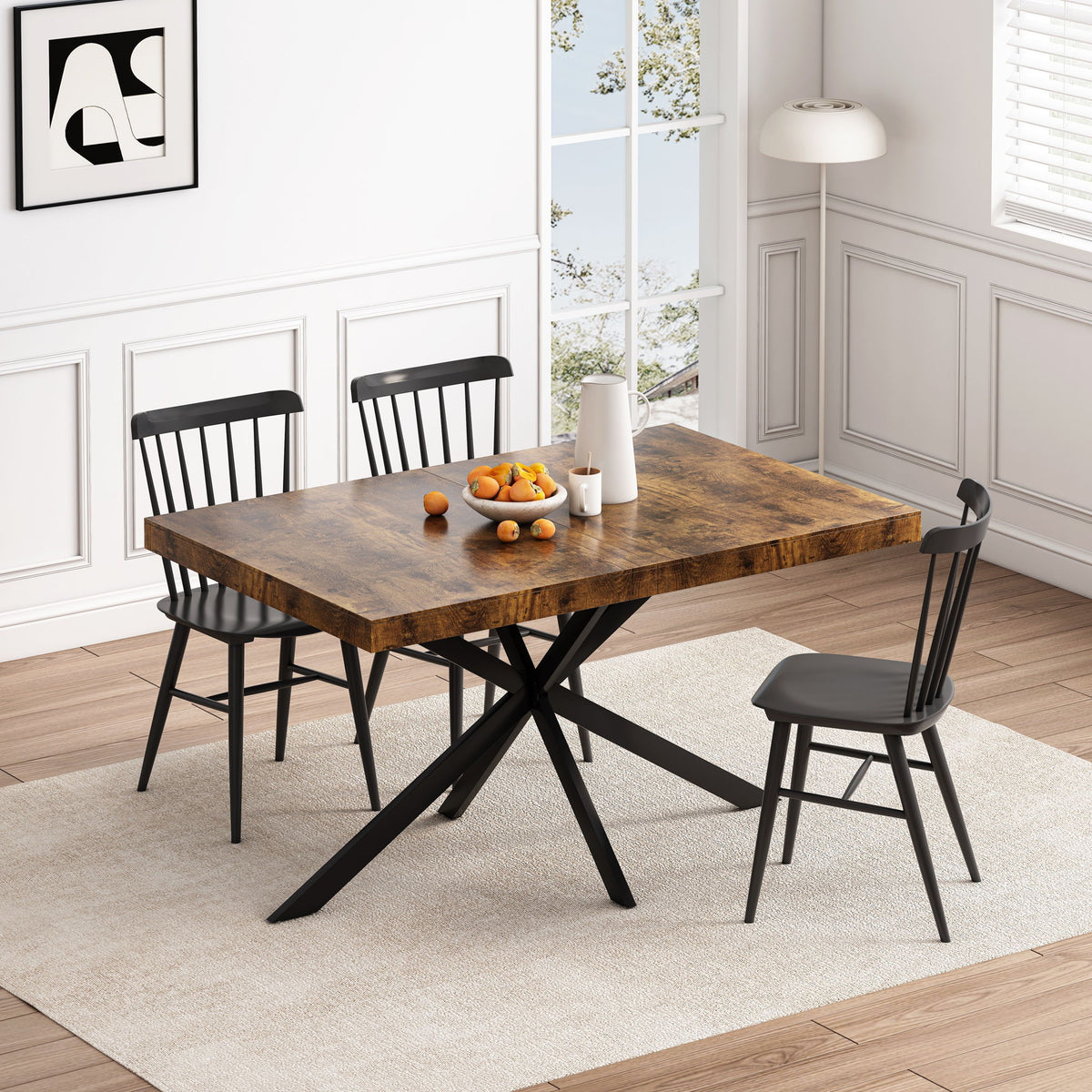 Retro Rectangular Stretch Dining Table With Embossed Center Plate