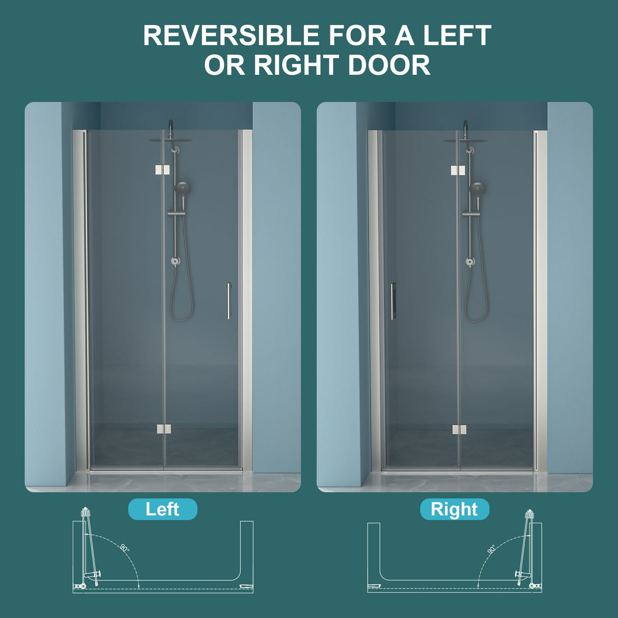 Fold Frameless Shower Door With Tempered Glass - Brushed Silver