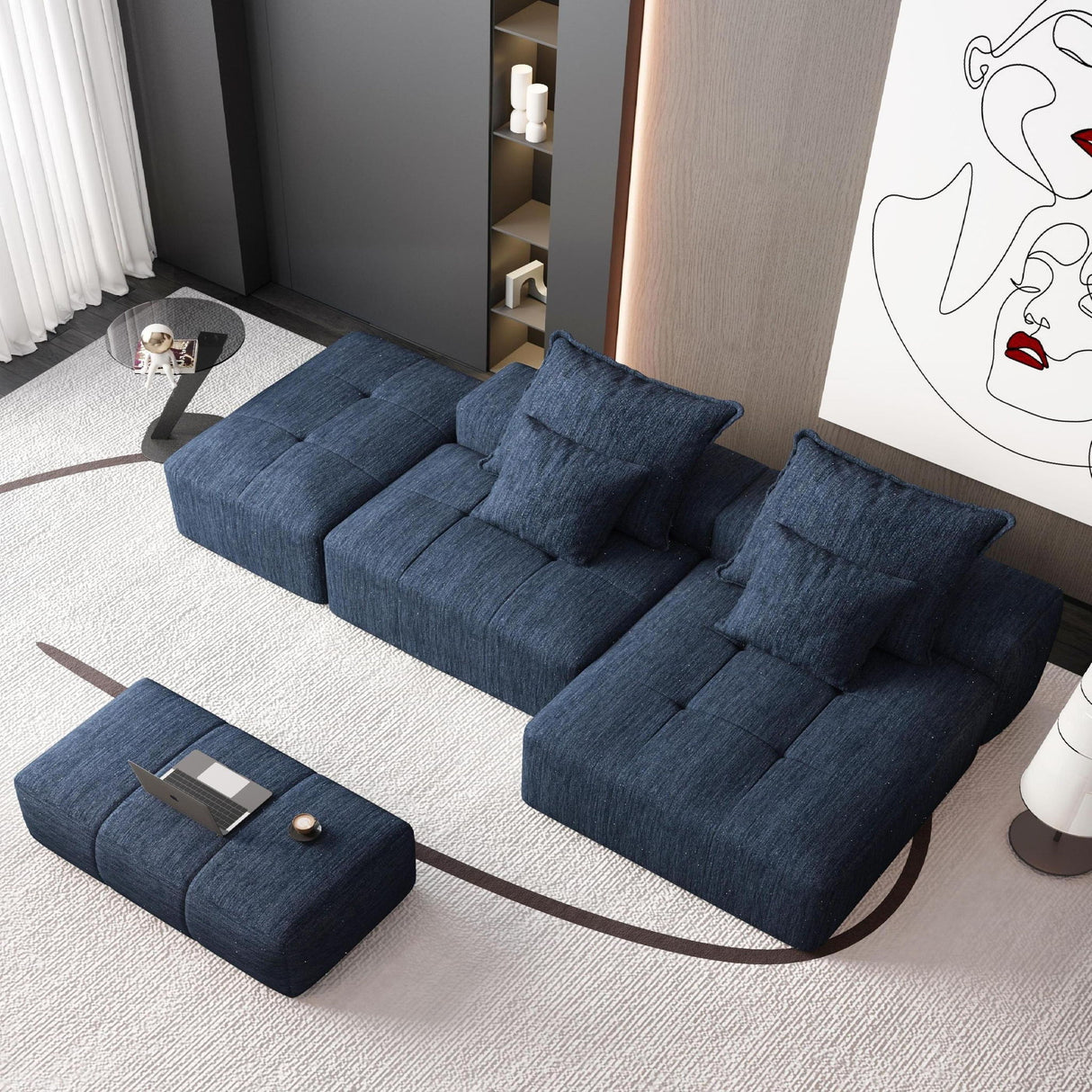 Modern Oversized Diy Combination Modular Sectional Sofa With Pillows