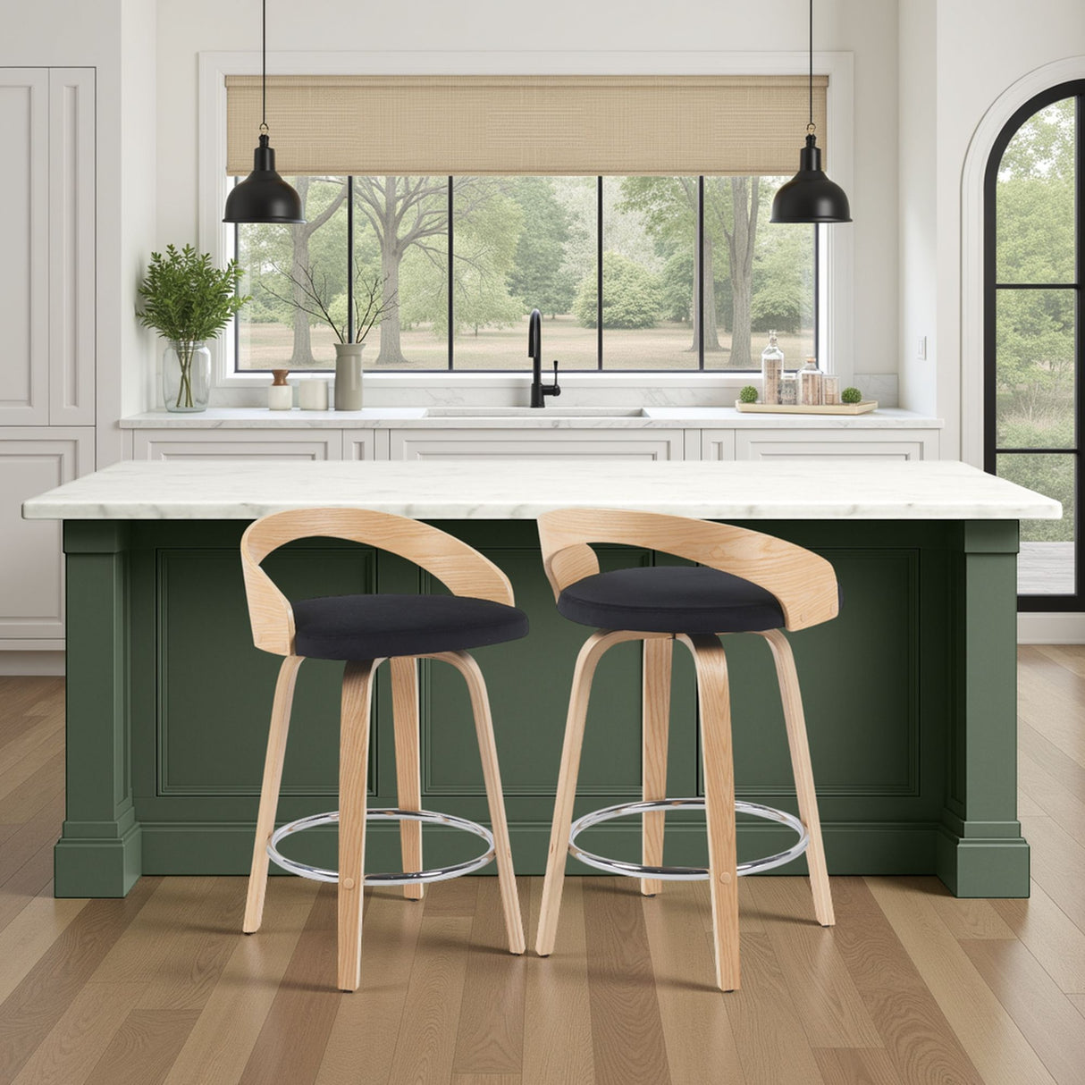 Sonia - Modern Swivel Counter Height Bar Stool - Patterned Oak Wood Finish