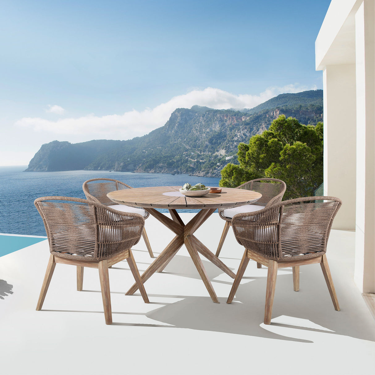 Oasis Tutti Frutti - 5 Piece Outdoor Patio Round Dining Set - Eucalyptus / Truffle