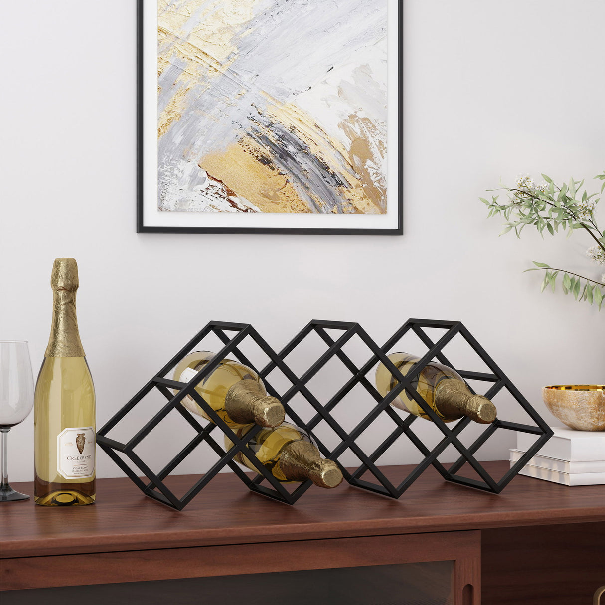 Modern Industrial Tabletop Wine Rack With 7 Bottle Holders - Black