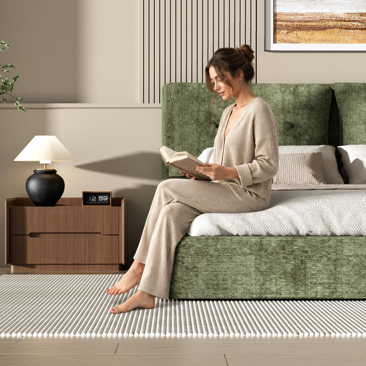 Airframe - Upholstered Bed Frame With Double Layered Upholstered Headboard
