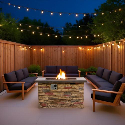 42-Inch Propane Gas Fire Pit Table 50,000 BTU Rectangular Concrete Fire Pit – Beige Multi