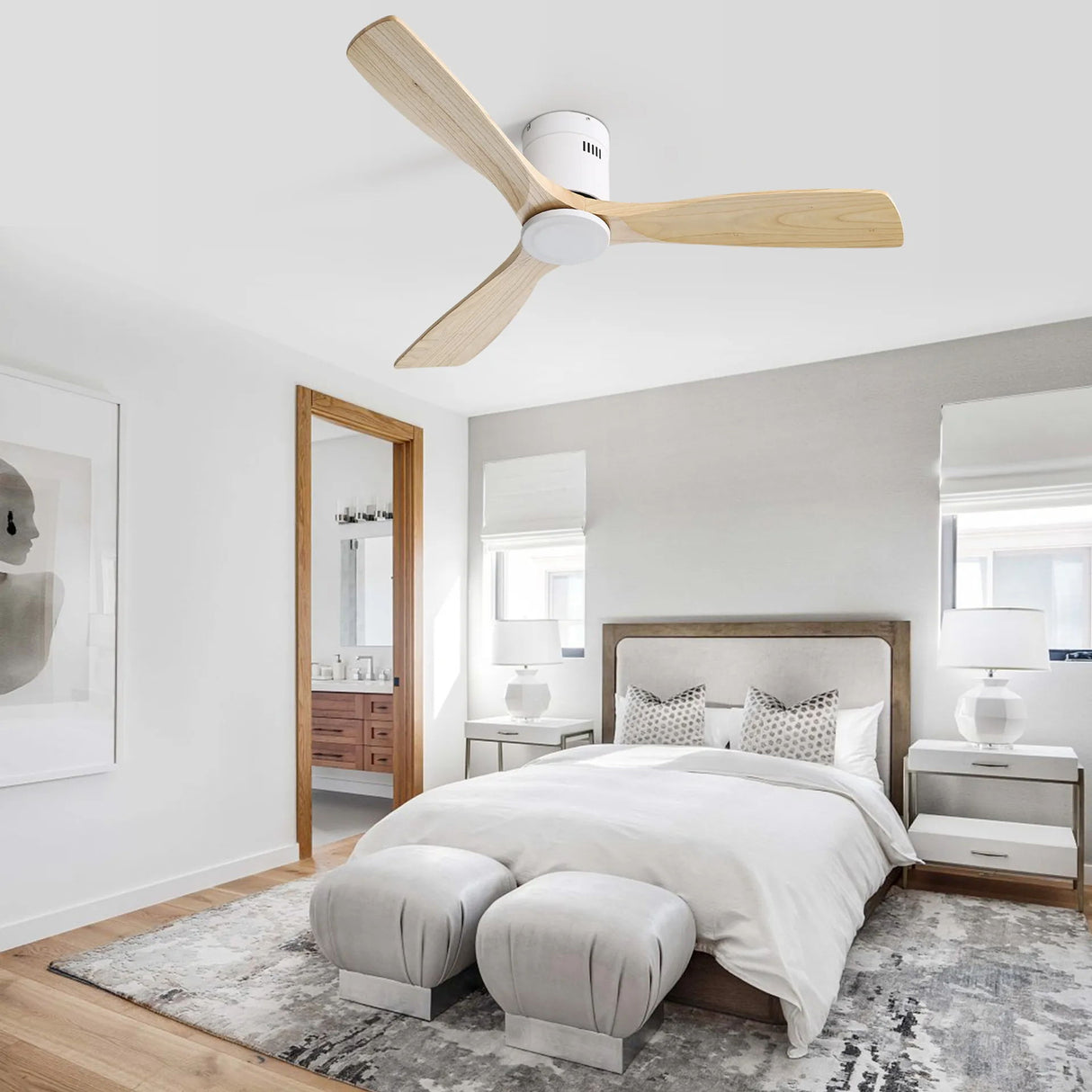 Low Profile Ceiling Fan DC, 3 Blade, Noiseless Reversible Motor, Remote Control