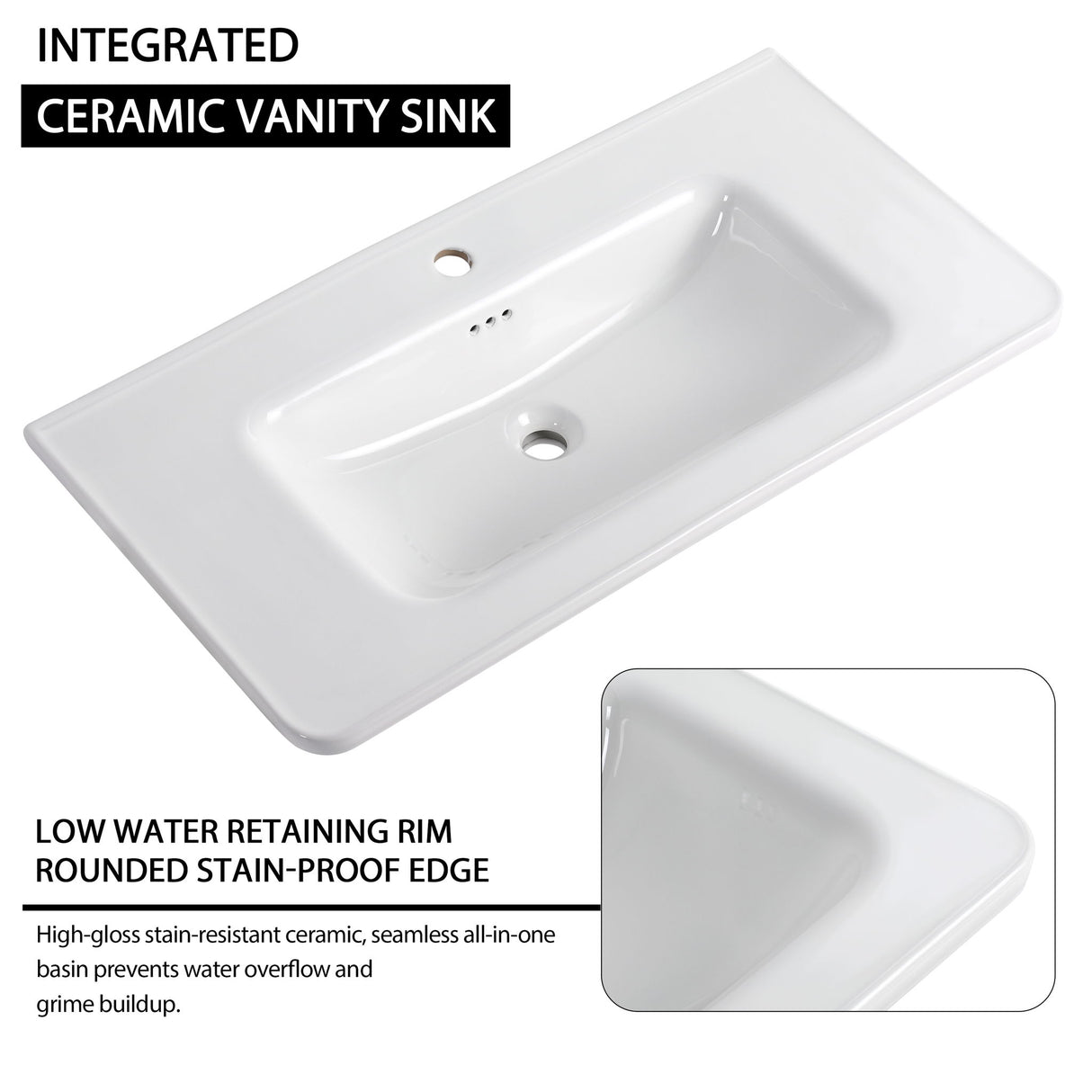 Freestanding Bathroom Vanity With Sink, 1 Small Storage Cabinet, Soft Close Door