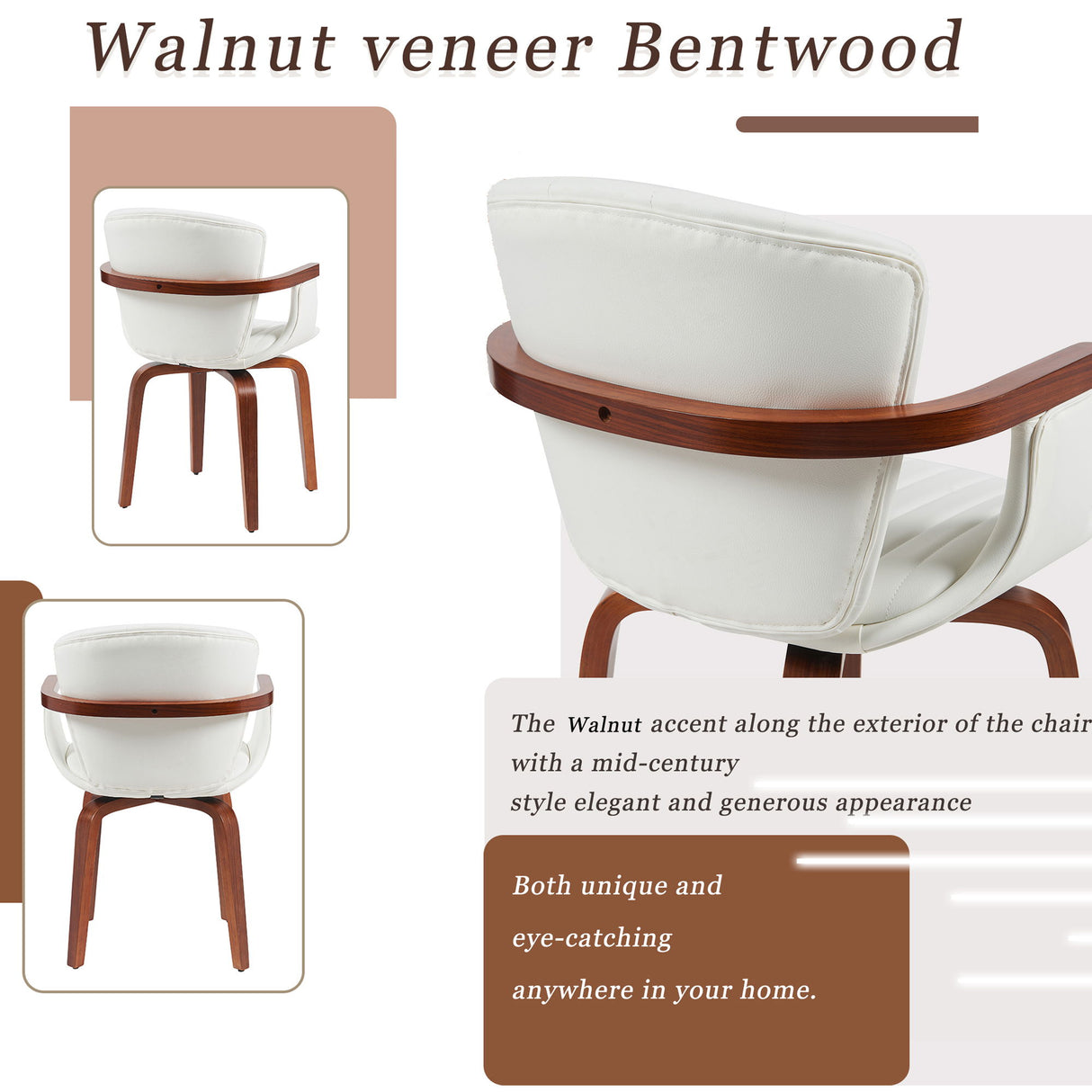 Bentwood Swivel Dining Chairs (Set of 2) - White / Walnut