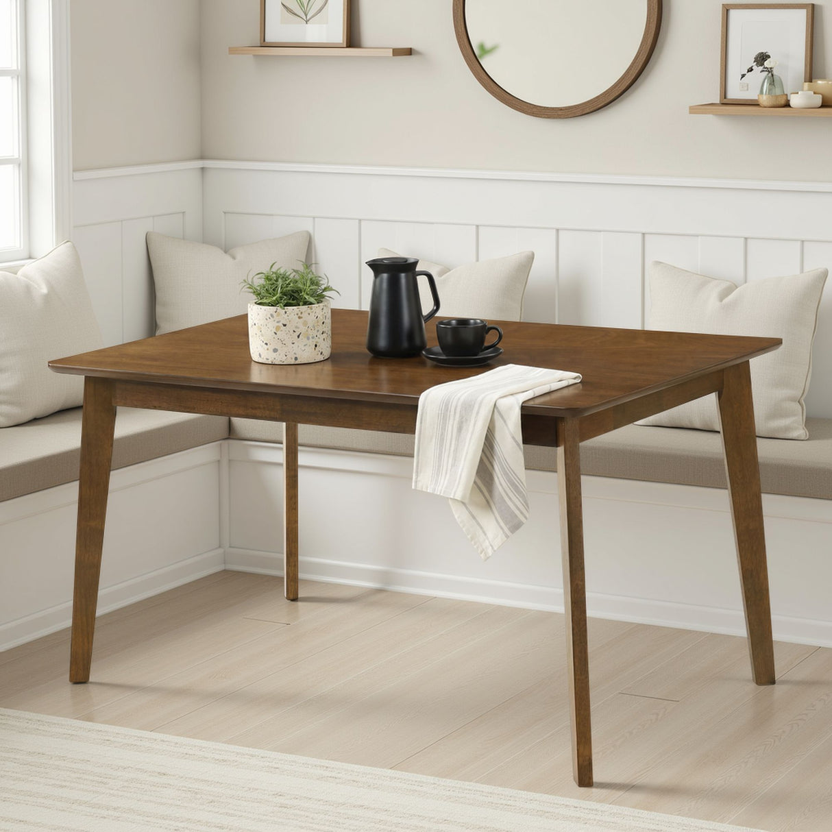 Gina - Modern Wood 47" Flared Base Dining Table, Seats 4 - Walnut
