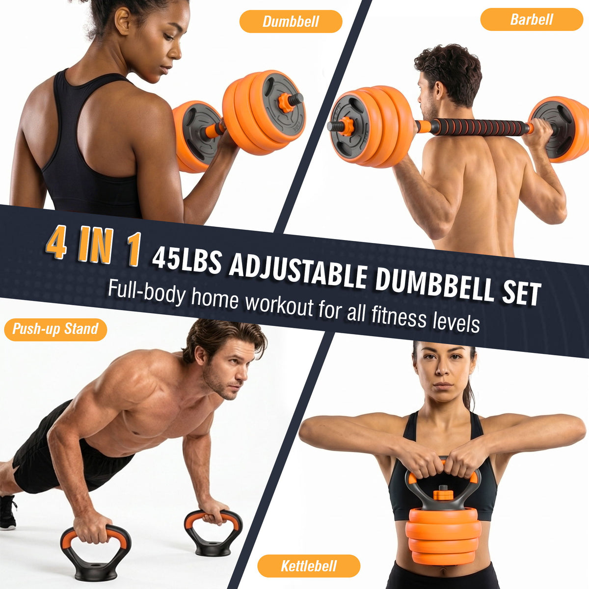 Adjustable Dumbbell Set, 4 In 1 Convertible Weights