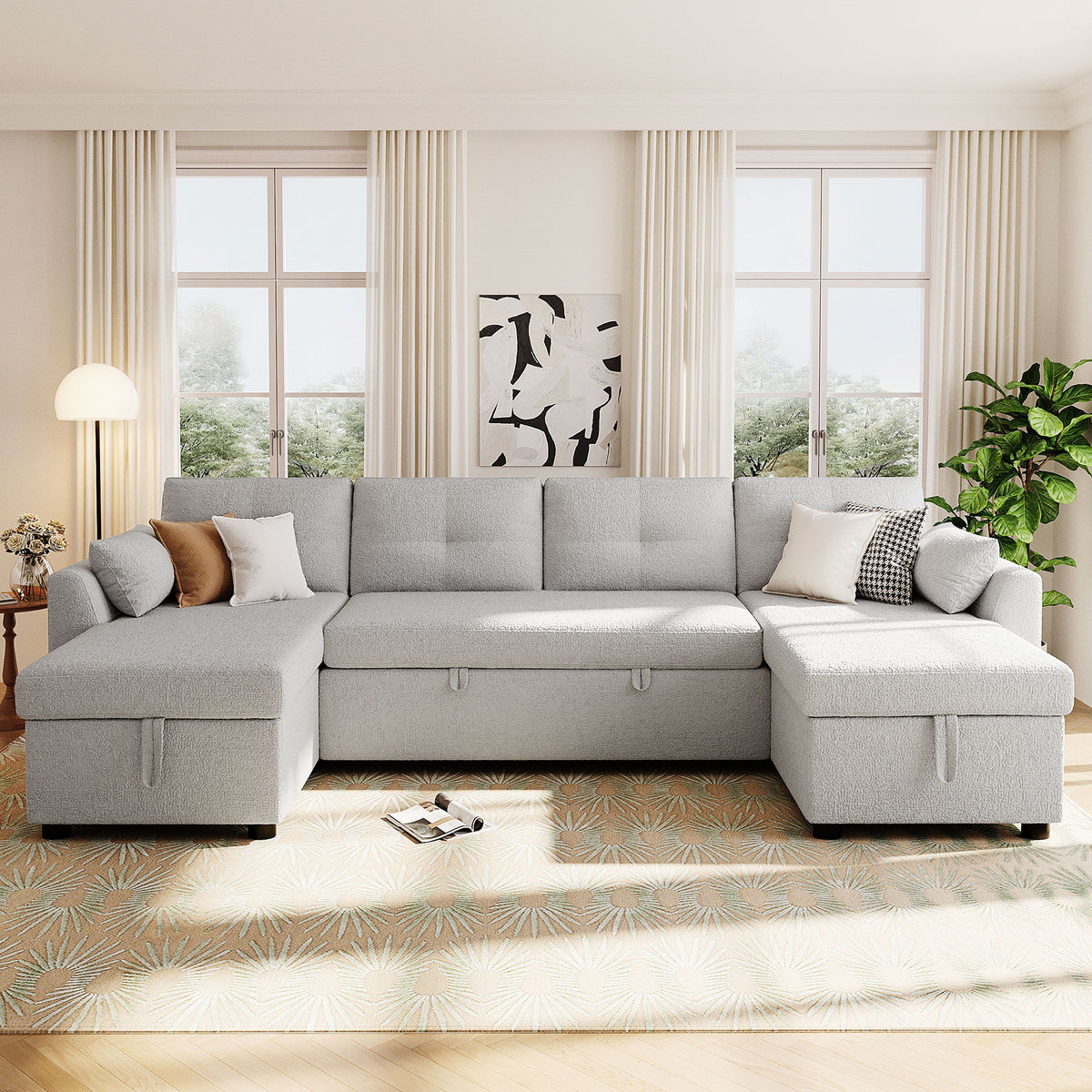U-Shaped Sectional Sofa Bed With Storage And USB Ports