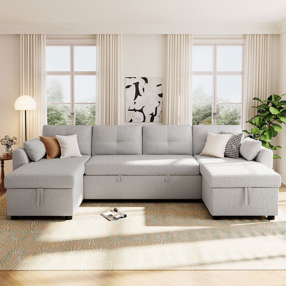 U-Shaped Sectional Sofa Bed With Storage And USB Ports
