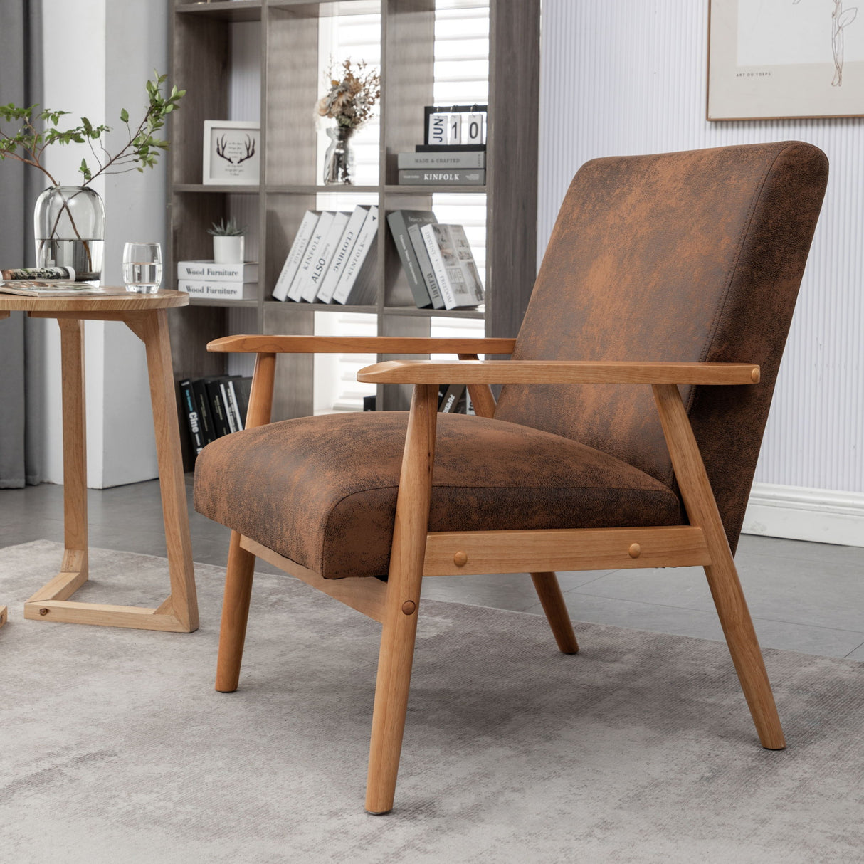 Wide Arm Chair - Light Brown