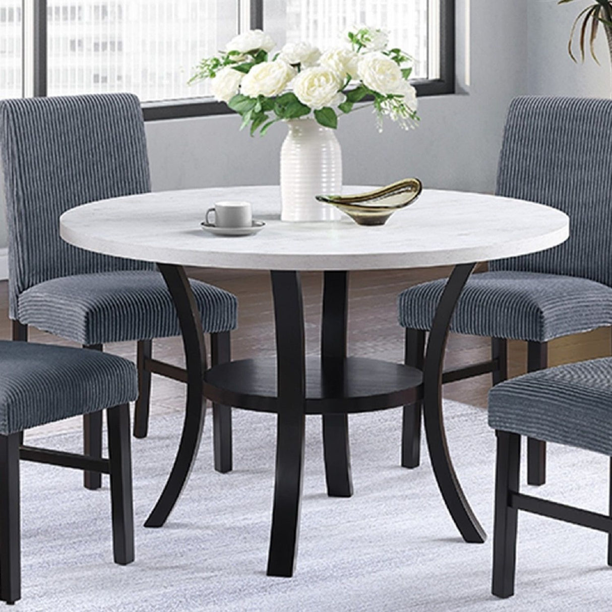Elegant 5 Piece Dining Set Dark Chairs Top Table With Lower Shelf Kitchen Dining Room