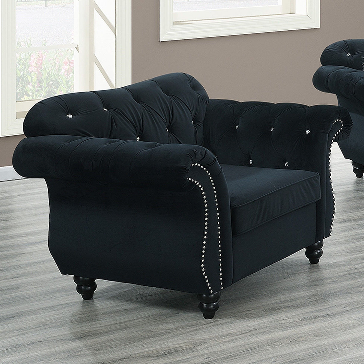 Tufted Chair With Nailhead Trim For Living Room - Black