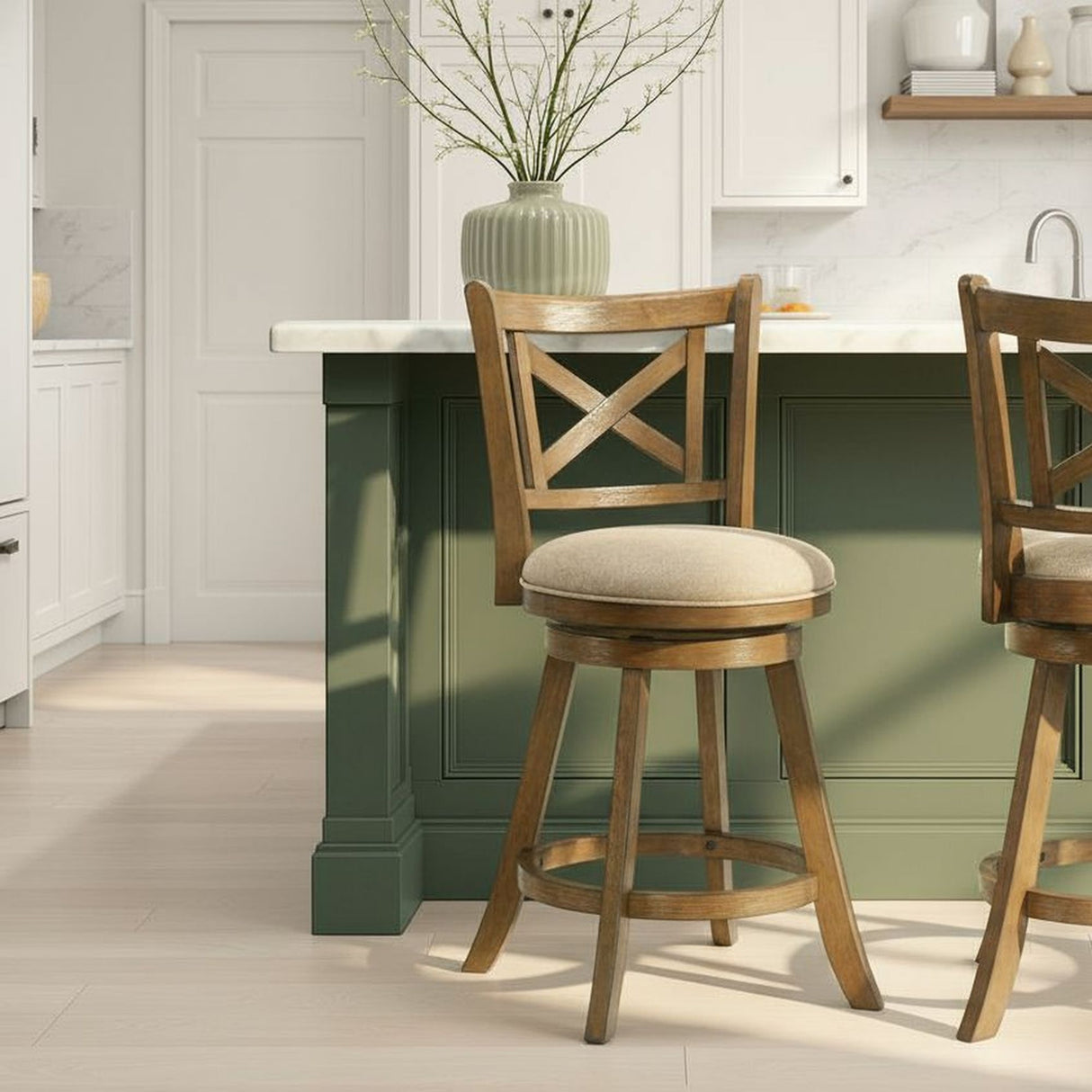 Kodi - Modern Farmhouse Swivel Wood Counter Height Kitchen Bar Stool