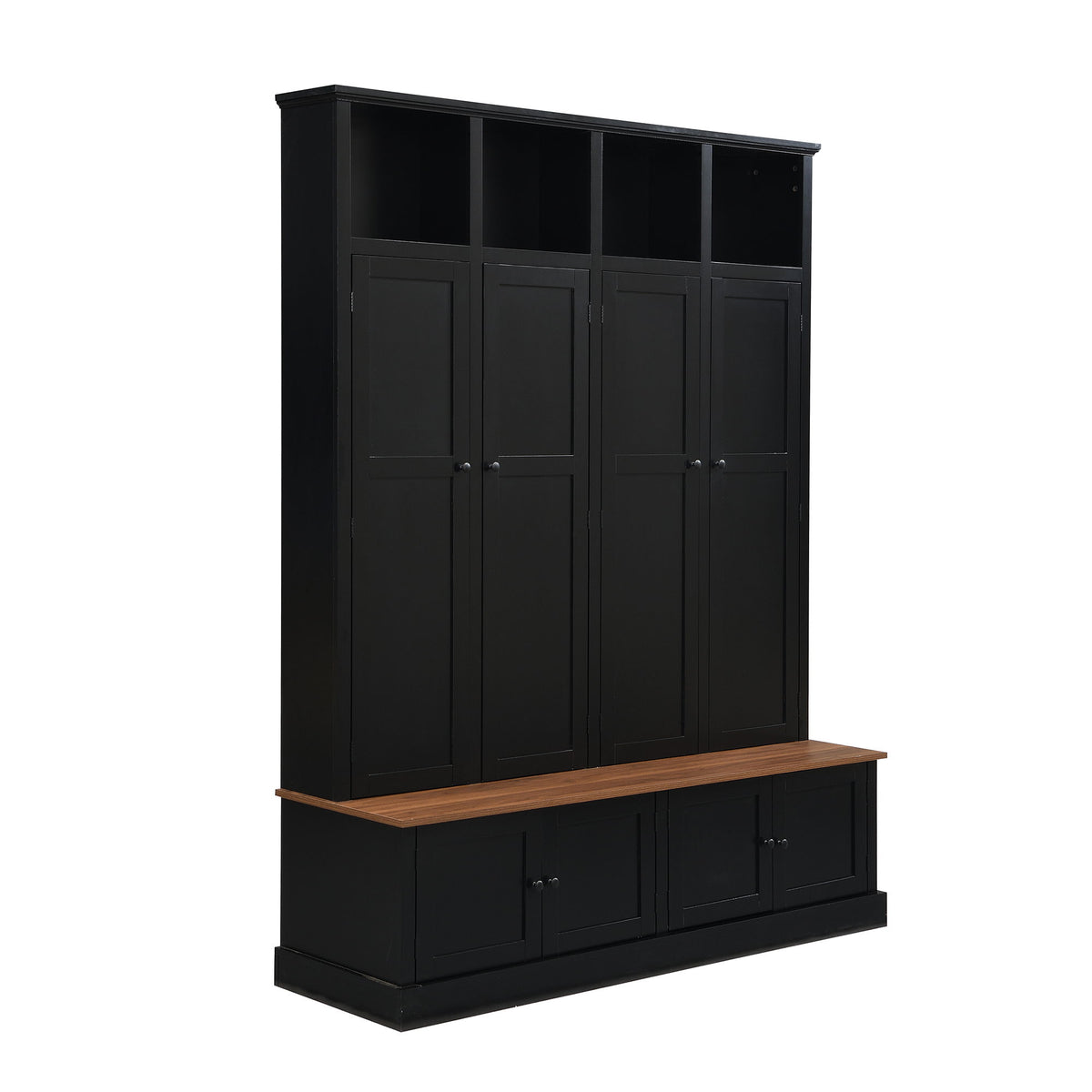 Hall Tree With Bench And Cabinet, 4 In 1 Entryway Bench With Coat Rack