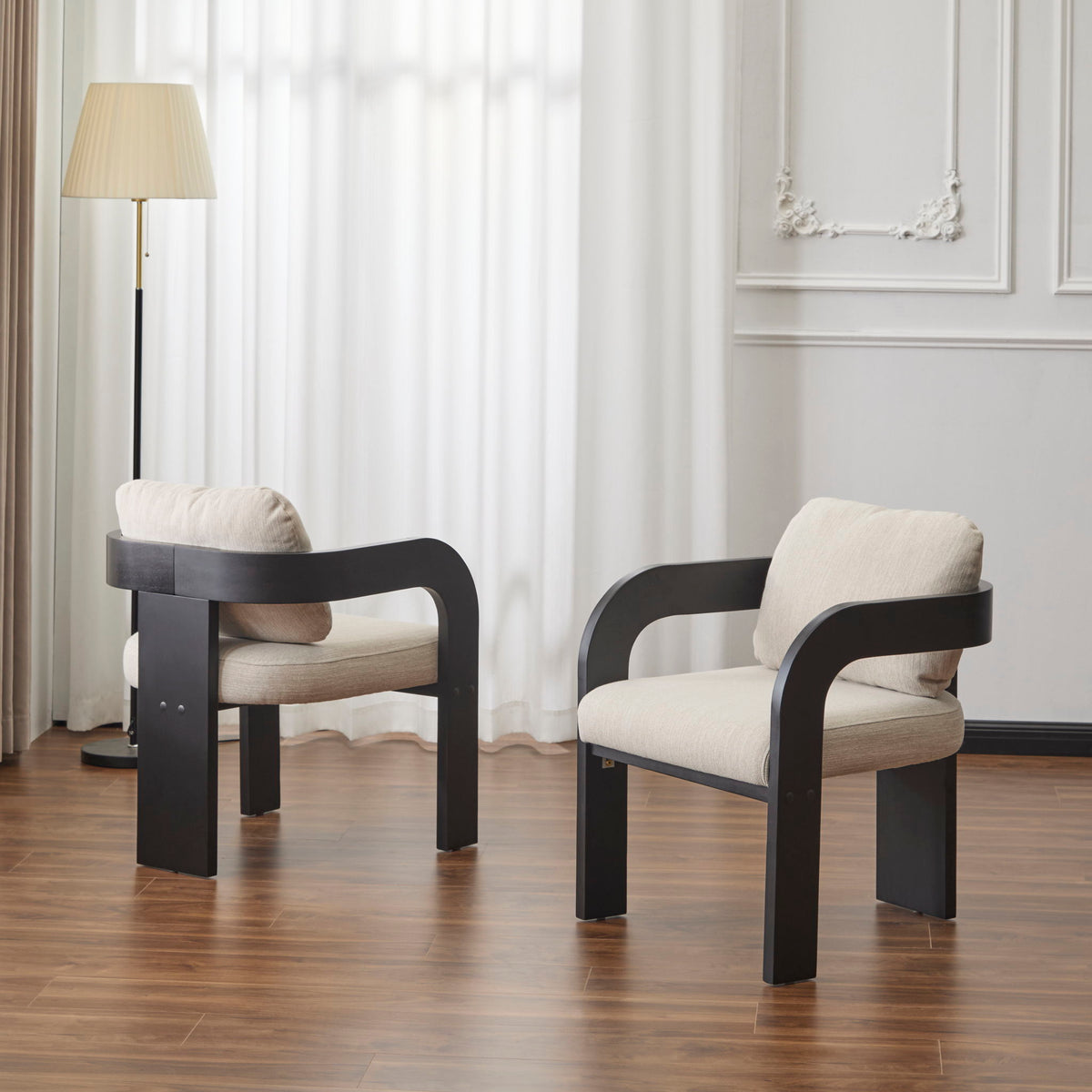 Dining Chairs With Pillow Back (Set of 2) - Beige / Black