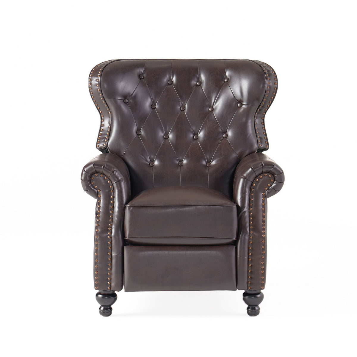 Contemporary Style Push Back Recliner With Button Tufted Stitching And Nailhead Trim