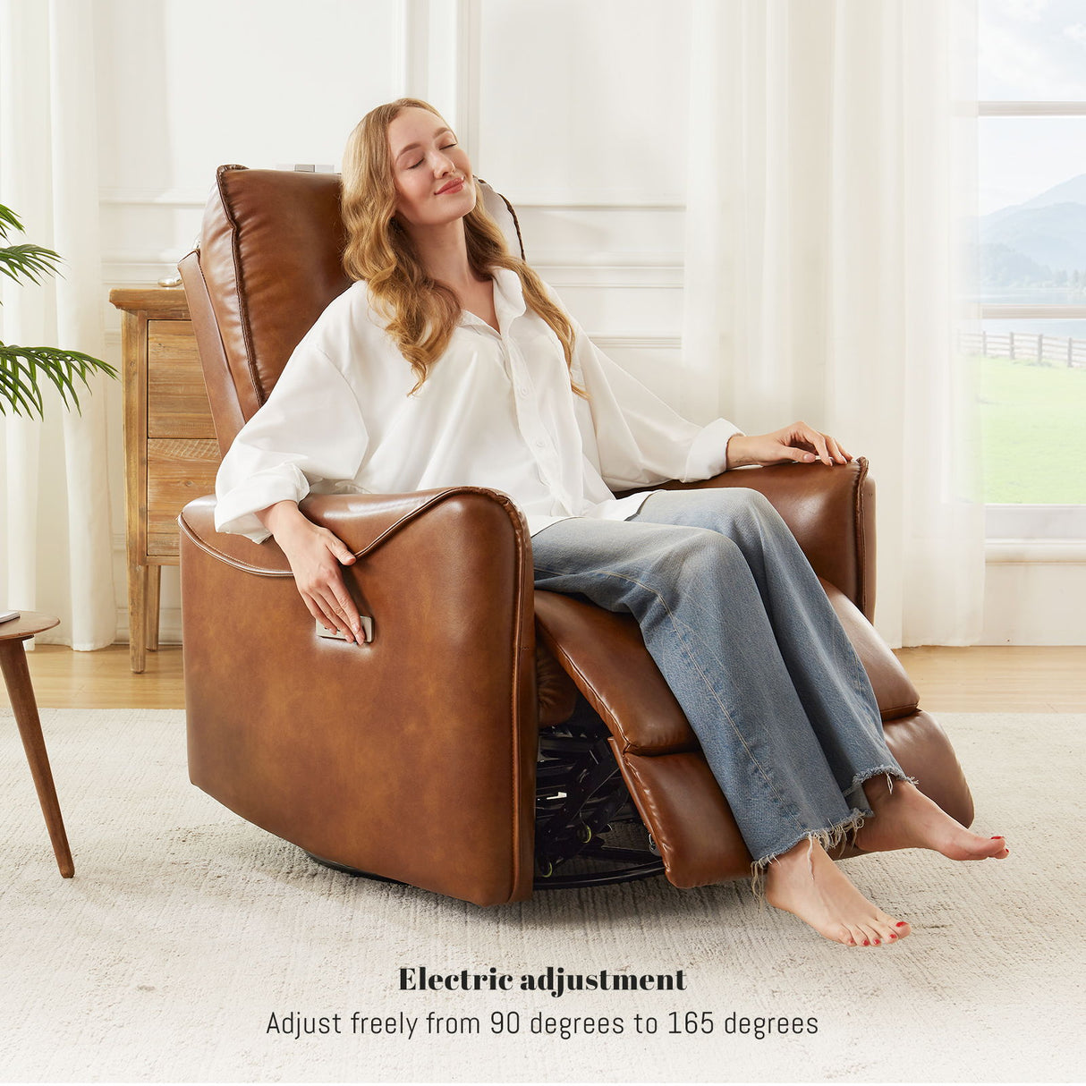 Electric Recliner Chair With Rocker And Swivel Function - Brown