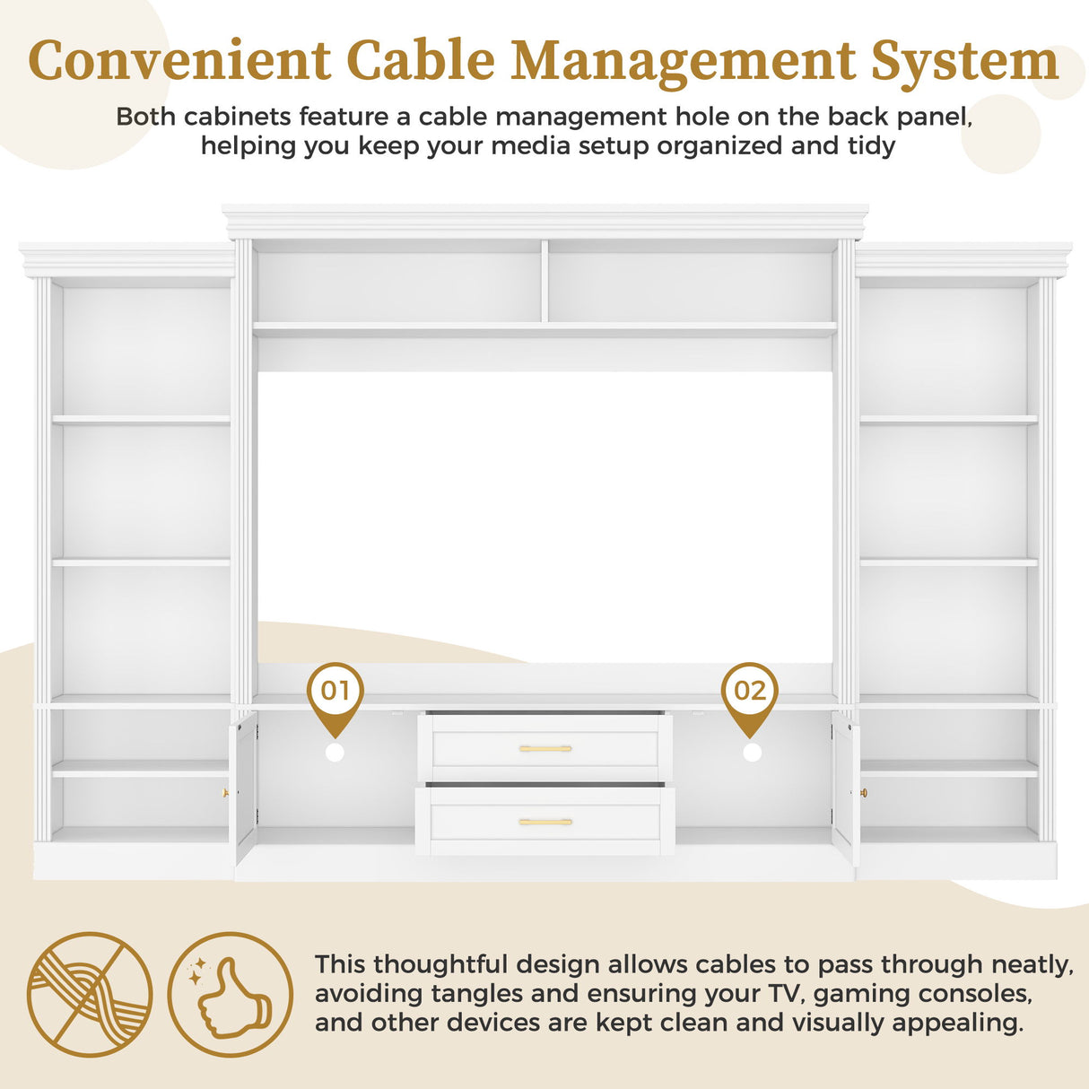 Elegant Entertainment Center Wall Unit With Bookshelves