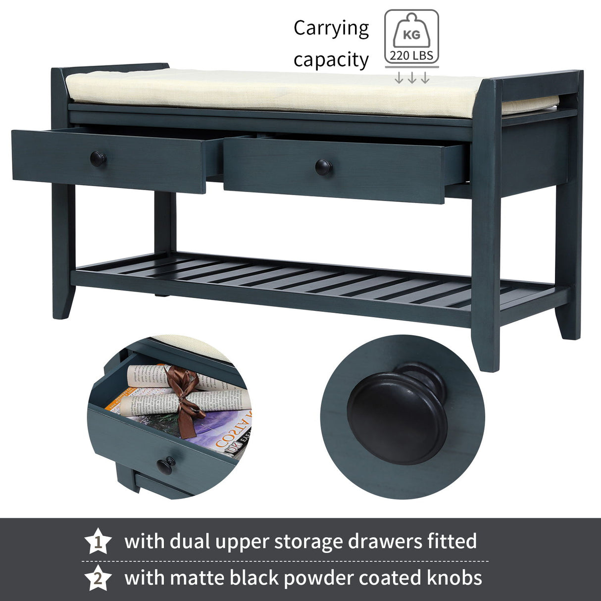 Multipurpose Entryway Shoe Rack With Cushioned Seat And Drawers