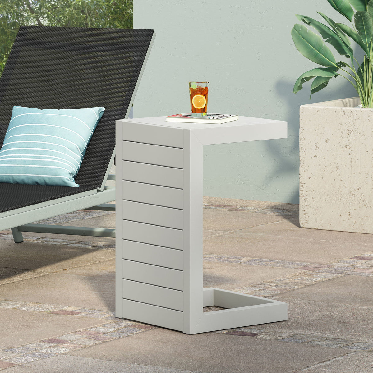 Aluminum Outdoor C - Shaped Side Table For Patio