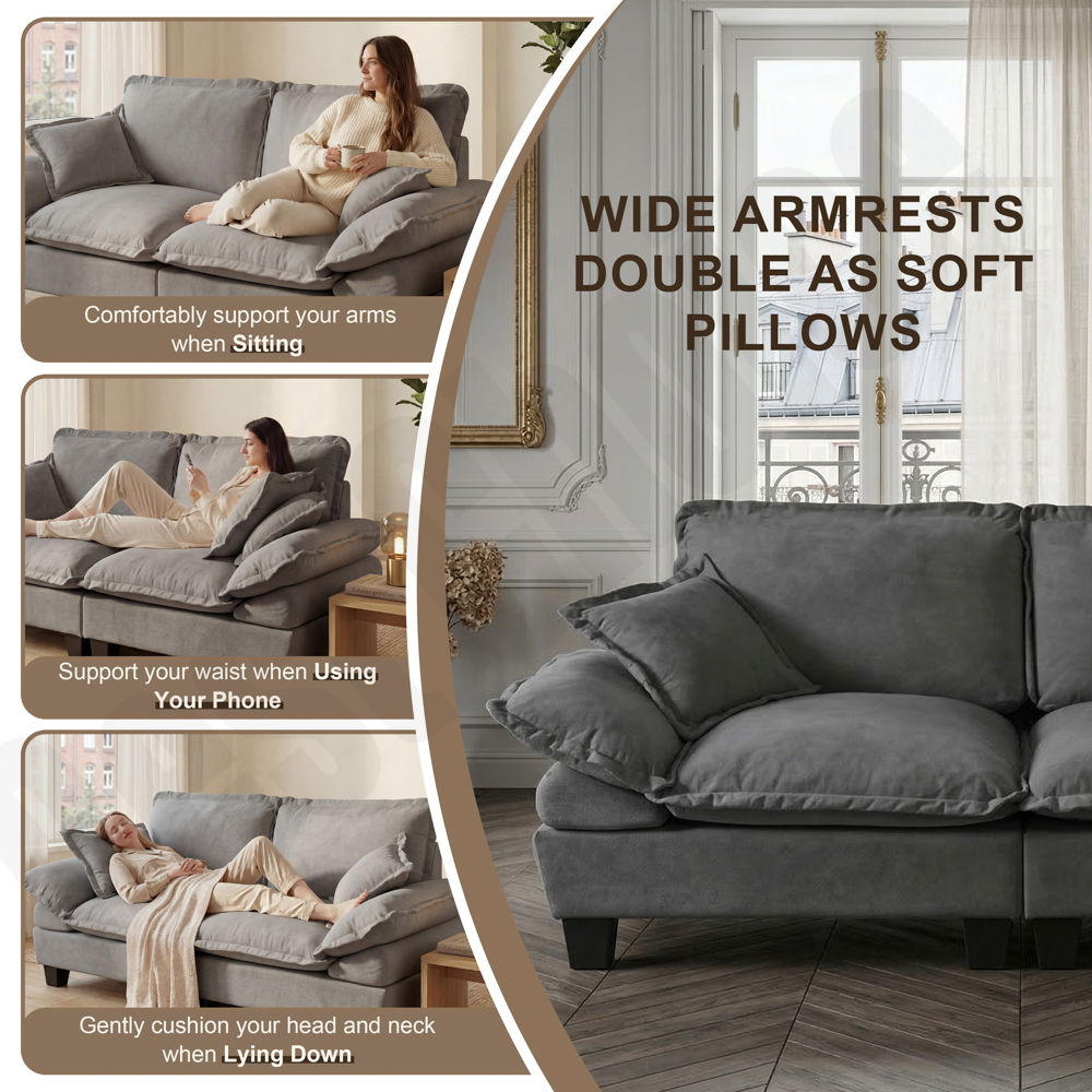 Modular Sectional Sofa With Movable Ottoman & Pillows