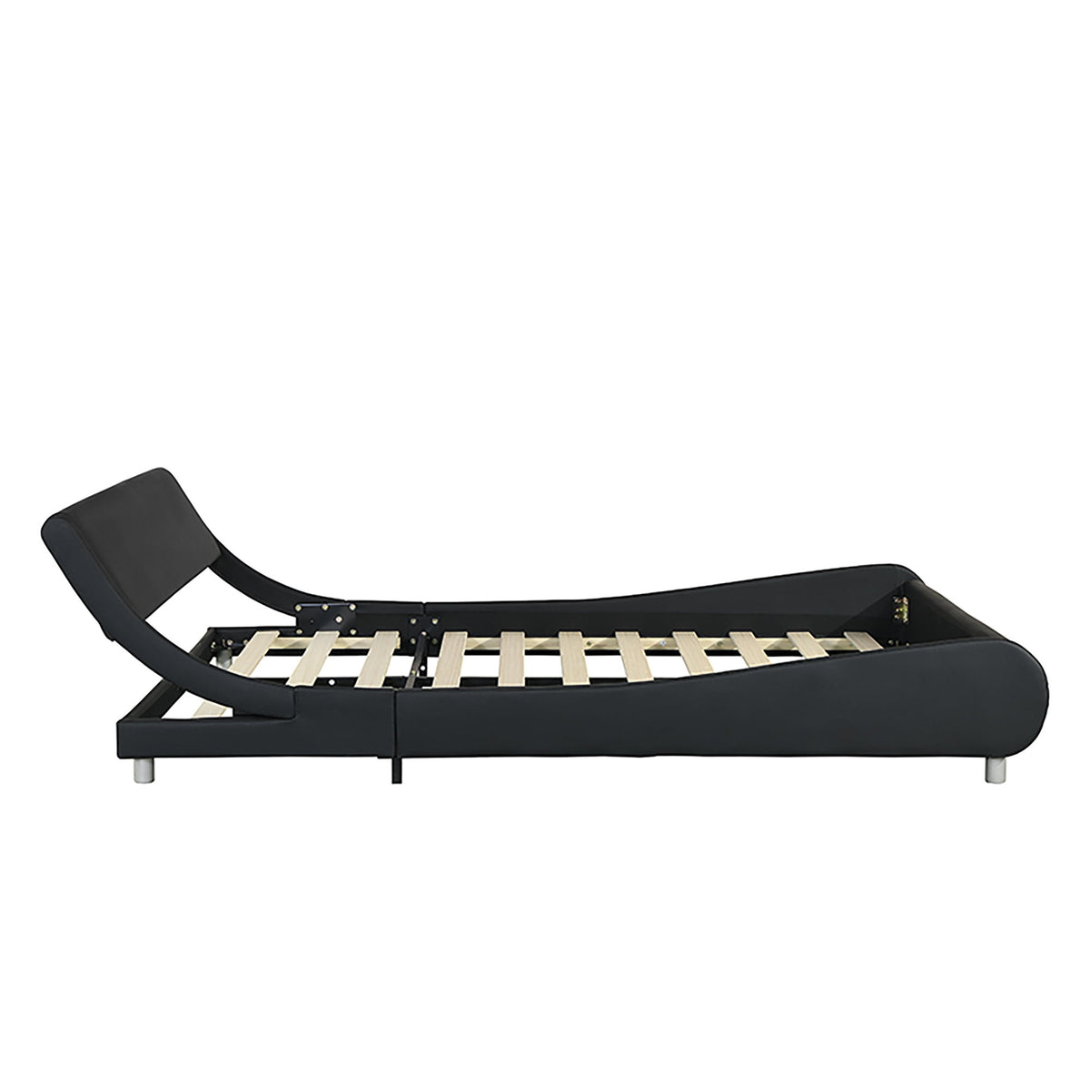 Queen Size Upholstered Platform Bed Frame With LED Lighting, Curve Design, Slat Support, No Box Spring Needed - Black