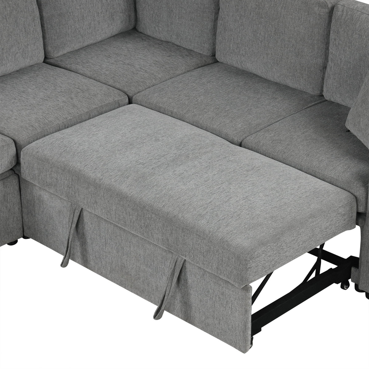 Convertible U-Shaped Sectional Sofa With Pull-Out Bed