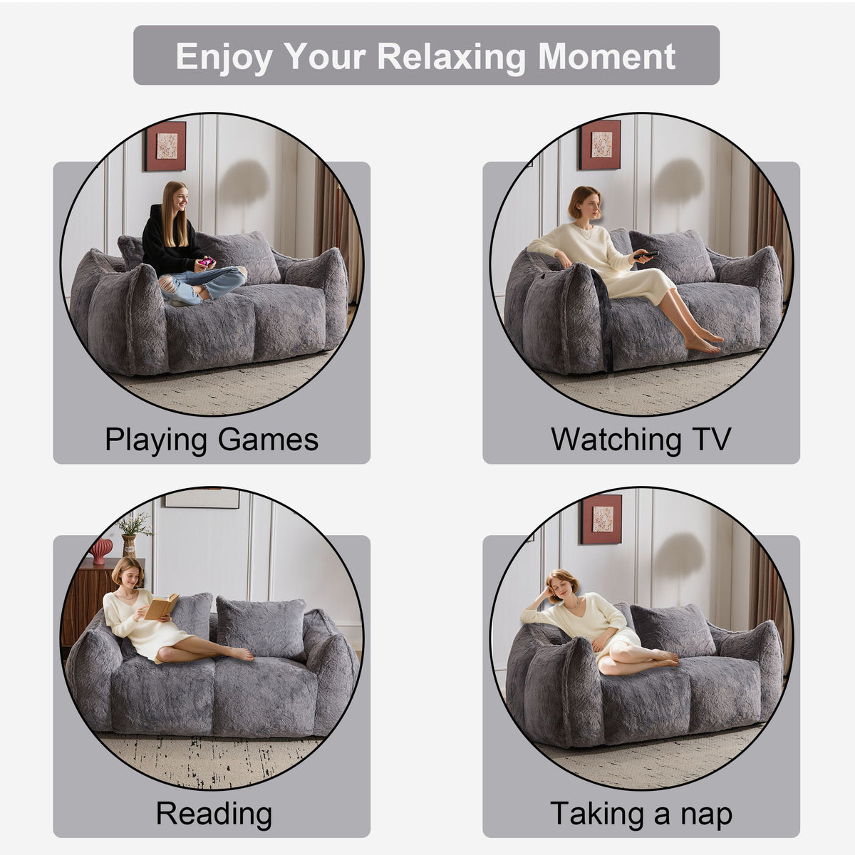Giant Bean Bag Couch, Ultra Soft Fluffy Loveseat For Living Room