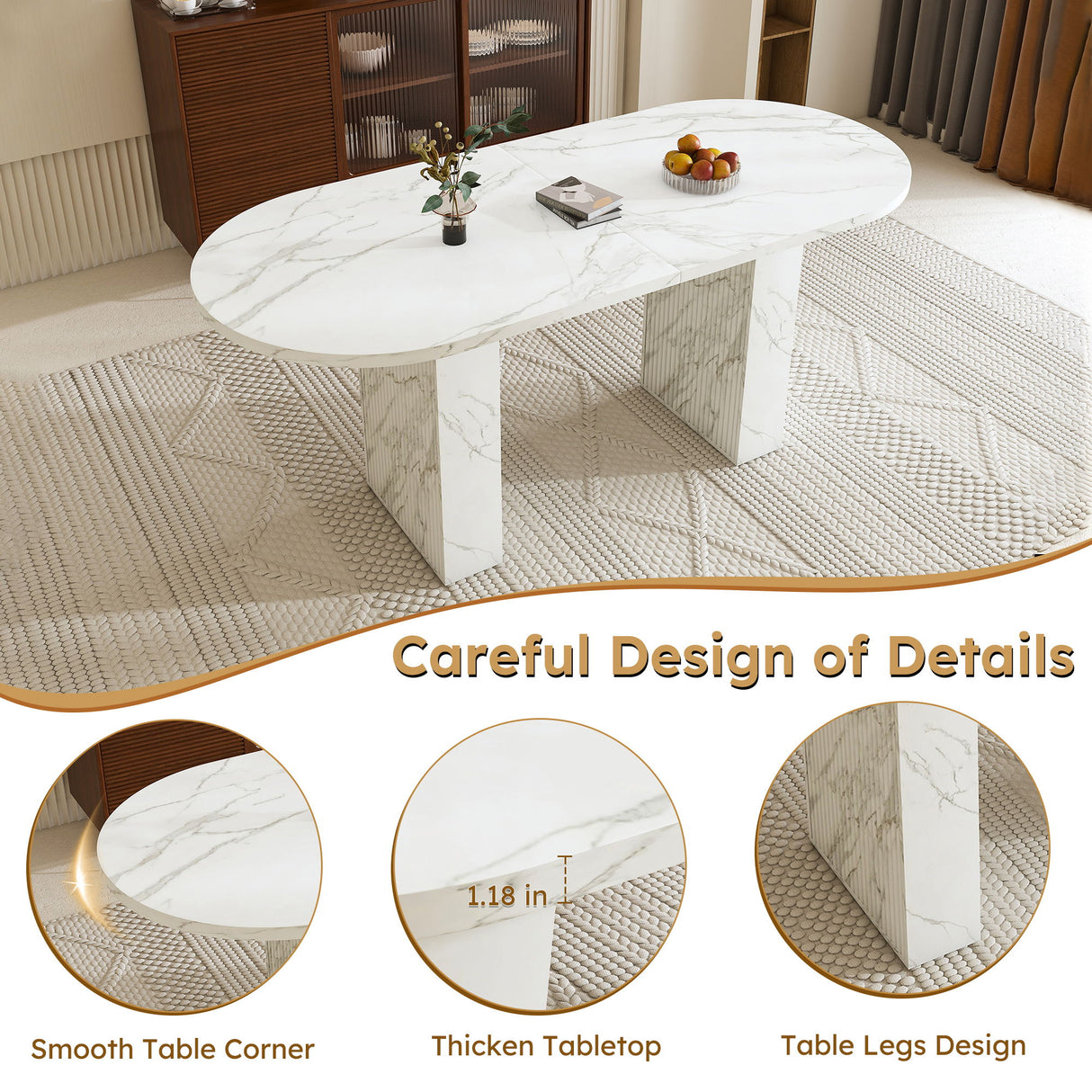 Oval Dining Table With Wood Strip Base