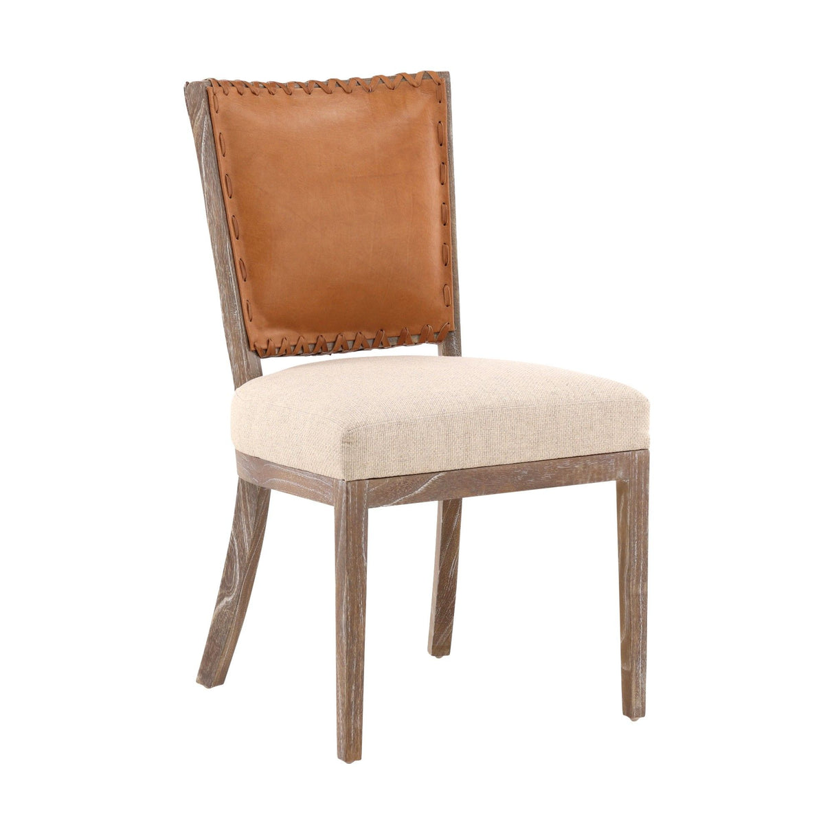 Lina - Leather and Linen Chair - Light Brown / Beige