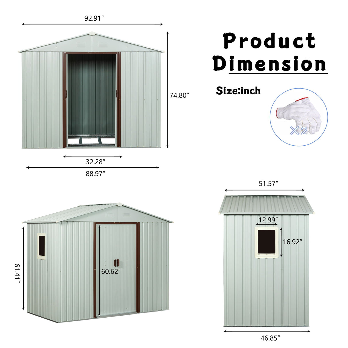 Outdoor Metal Storage Shed Garden Building Weather Resistant Steel 7.5x4ft