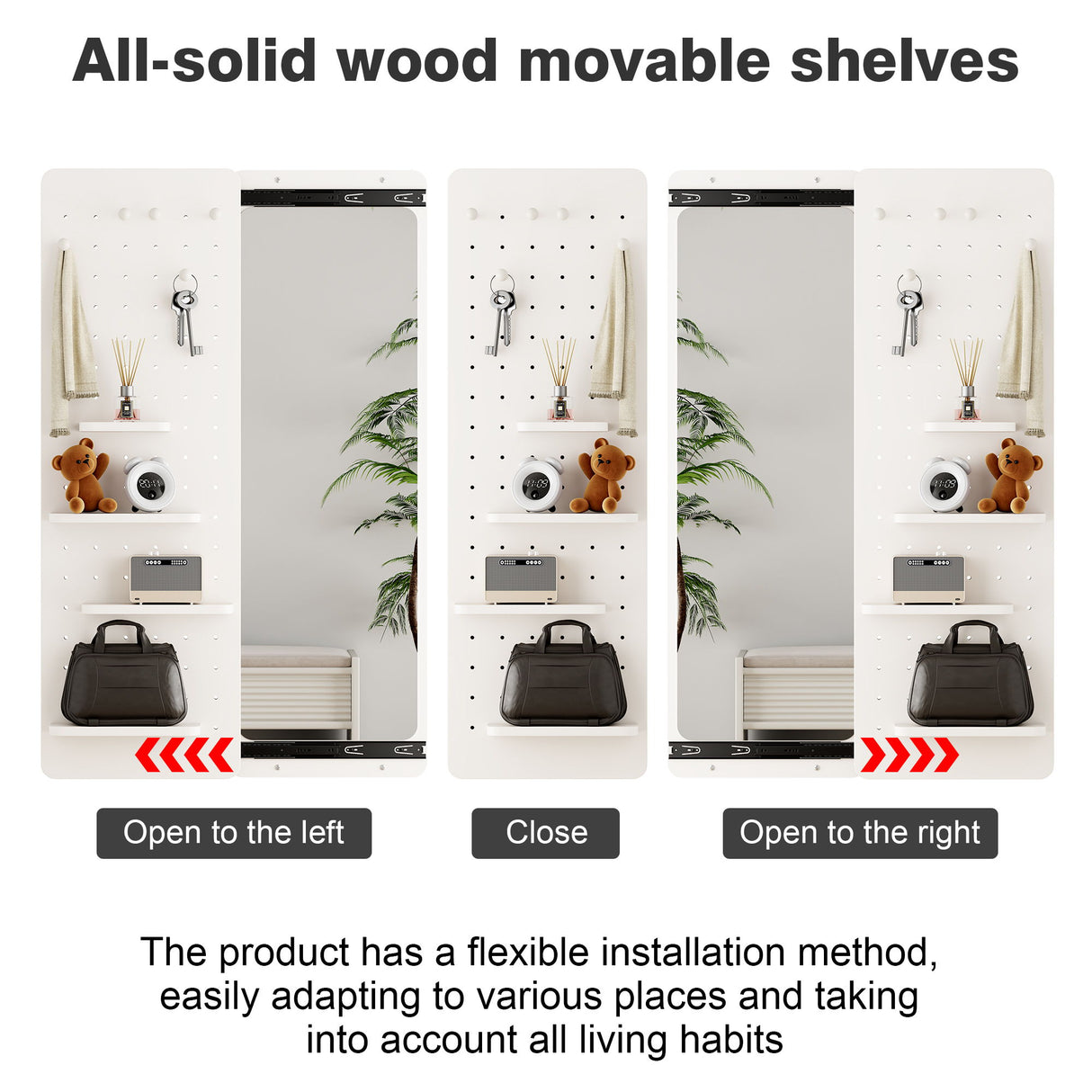 Wall Mounted Full Length Mirror With Shelf And Hook