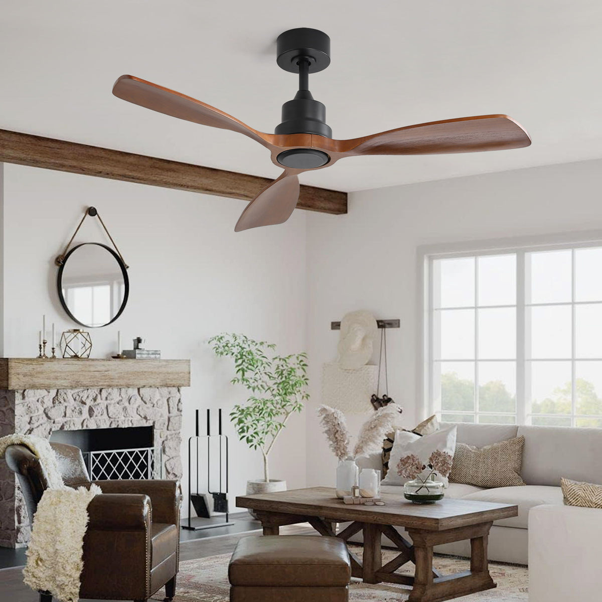 48" Ceiling Fan With 3 Blades, Remote Control Reversible DC Motor For Living Room