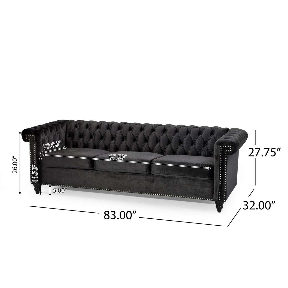 Chesterfield Style 3 Seater Sofa With Deep Button Tufting
