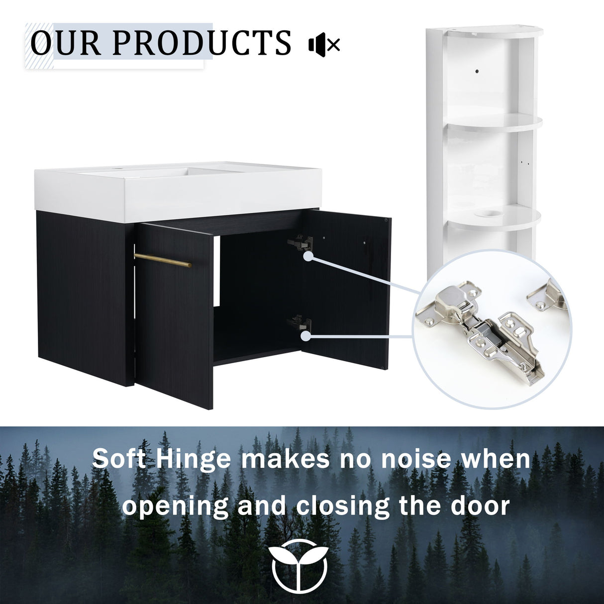 Modern Wall Mounted Bathroom Vanity With Left Sink And Storage Rack
