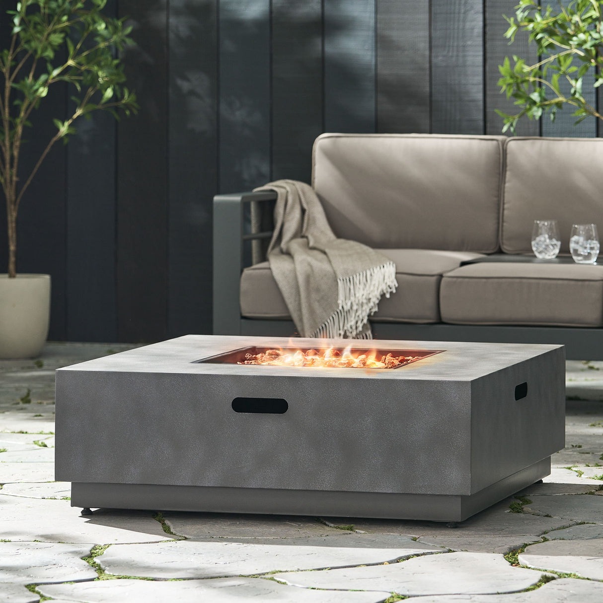 Modern Square Fire Pit Table Outdoor Heater Iron 50000 BTU 39x13in